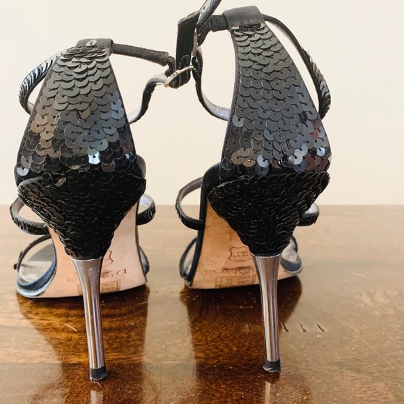 bebe black sequined strappy sandals. - Picture 2 of 4